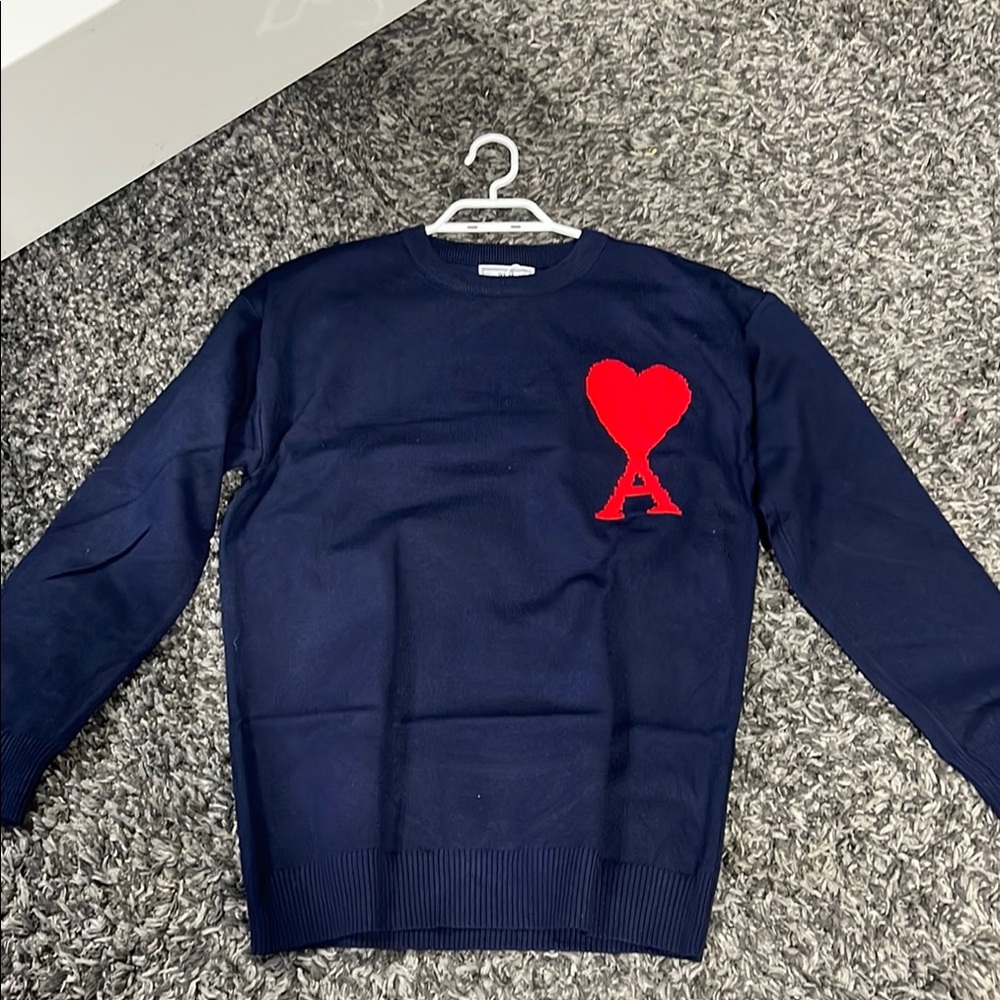 Navy Sweater with Red Heart Patch